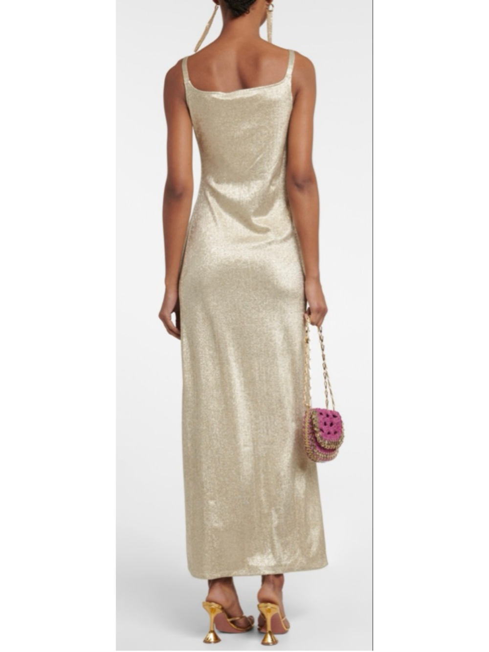 New Rabanne Gold Shimmer Ruched Side Maxi Dress 36/4 - Picture 9 of 11